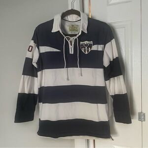 T. Dalton Clothing Lake Placid Miracle 80 navy and white rugby shirt size XS